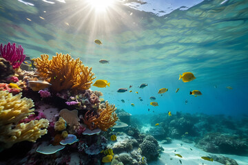 Fototapeta na wymiar An underwater ecosystem teeming with vibrant marine life, emphasizing the beauty and importance of marine biodiversity.