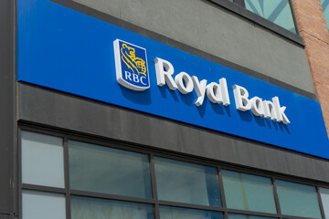 Obraz premium exterior facade and sign of RBC Royal Bank, a branch, located here at 1970 St Clair Avenue West (Stock Yards Village) in Toronto, Canada