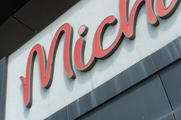 Obraz premium close-up detail of an exterior sign of Michaels, a craft store chain, located here at 30 Weston Road (in Stock Yards Village) in Toronto, Canada