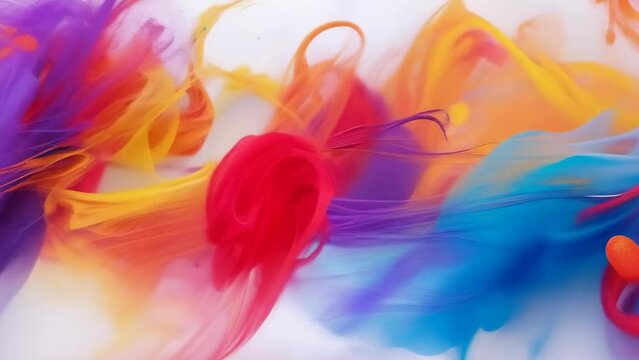 Vivid colors flow dynamically across the canvas, creating an abstract fluid art piece that evokes the beauty and chaos of artistic creativity. Bright festive background for birthday, party, wedding