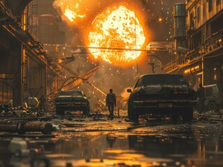 Steel plant workshop, red molten steel, huge machines