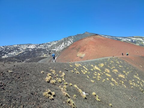 Photo of Mount Etna in the spring. Mount Etna is an active stratovolcano on Sicily s east coast, located in Catania.