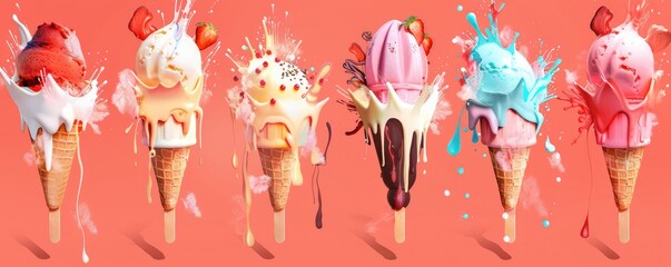 A sets of the very delicious different ice creams from fruits and cream.
