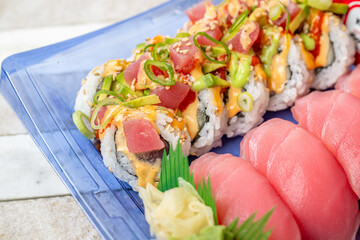 sushi, poke, bento food