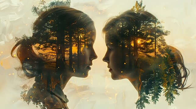 Ethereal Fusion: Double Exposure of Humans and Nature