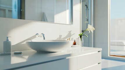 Fototapeta na wymiar Stylish White Sink in Modern Bathroom Interior