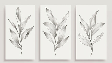 Modern set of botanical wall art. Line art drawing with abstract shape. Abstract Plant Art design for wall framed prints, canvas prints, posters, home decor, covers