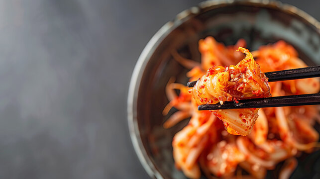 Fresh kimchi close up with copy space