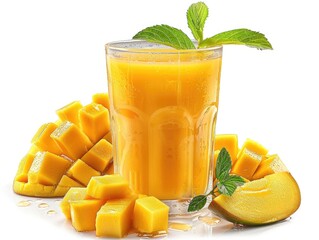 Mango and juice in glass cups