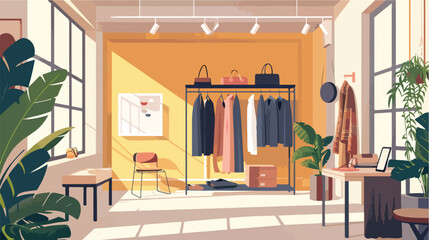 Interior of modern studio of clothes stylist Vector illustration