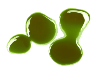 Pumpkin oil puddle, spilled isolated on white, top view, clipping path