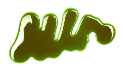 Pumpkin oil puddle, spilled isolated on white, top view, clipping path