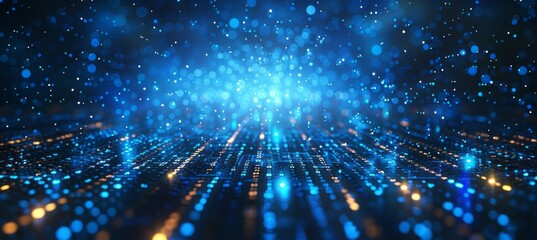 Glitter blue light burst digital space technology background. Generative AI technology.
