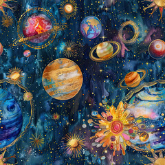 Boho Galactic Odyssey Celestial Tapestry - Space Pattern