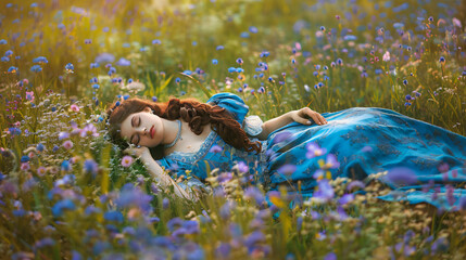Art photo fairy tale sleeping beauty. Fantasy woman 