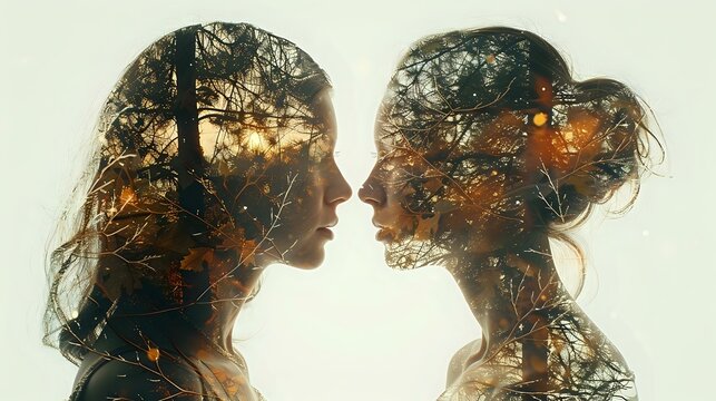 Ethereal Harmony: Double Exposure of Humans and Nature