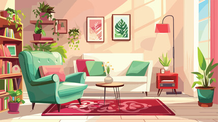 Interior of stylish living room with cozy sofa armchair