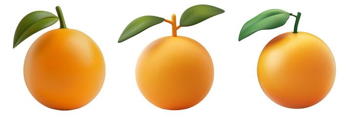 PNG orange 3d icons and objects collection, in cartoon style minimal on transparent, white background, isolate
