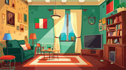 Interior of stylish living room with Italian flag vector
