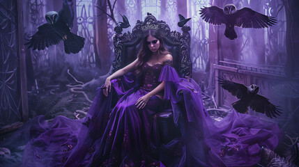 Art photo fantasy woman evil elven queen sits on throne