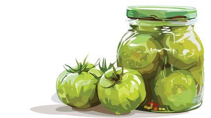 Jar with canned green tomatoes on white background vector