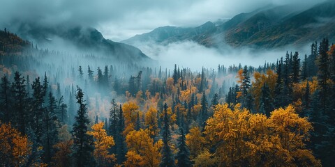 Breathtaking forest landscape in Alaska