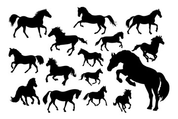 Horses silhouette set vector illustration, Collection of Horse silhouette