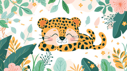Leopard cute jungle baby animal character. Kids card