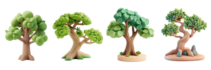 PNG bodhi tree 3d icons and objects collection, in cartoon style minimal on transparent, white background, isolate
