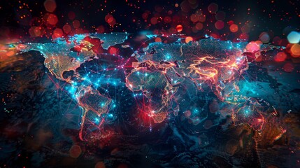 Fototapeta premium A world map overlaid with 5G network coverage areas