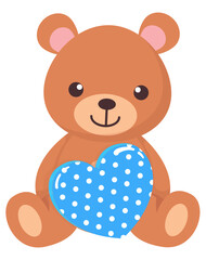 Teddy Bear pelouche with Light blue heart - love vector graphic design, ideal for greeting cards, stickers, tags, sublimation, scrapbooking, decorations, cricut - baby shower
