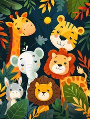 Illustration, various animals in the forest