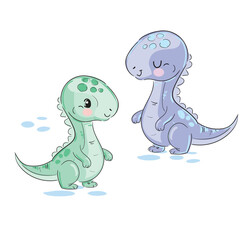 Hand drawn cute dinosaur vector cartoon character Kids summer spring print