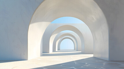 Minimalist 3D art gallery with an archway 