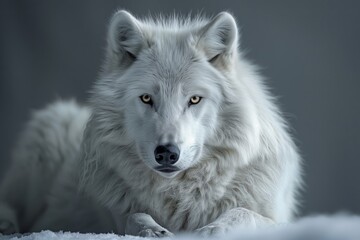 Obraz premium White Wolf portrait. A beautiful white wolf posing for the camera. Wild Life photography of a white wolf.