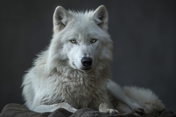 Obraz premium White Wolf portrait. A beautiful white wolf posing for the camera. Wild Life photography of a white wolf.