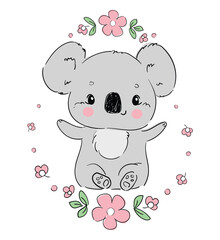 Cute koala with flowers vector
