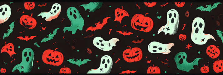 Numerous red and green ghosts. bats