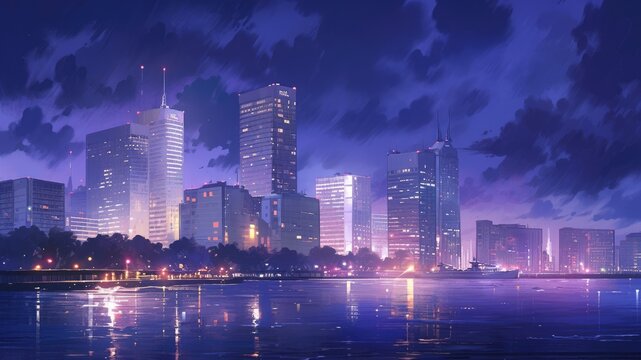 東京湾とビル群の夜景_2