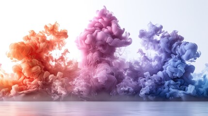 Generative AI Illustration of colorful smoke horizontal flow isolated on white background. Creative dynamic backdrop digital art.