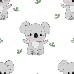 Hand Drawn Cute Koala Seamless pattern Vector
