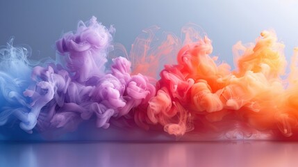 Generative AI Illustration of colorful smoke horizontal flow isolated on white background. Creative dynamic backdrop digital art.