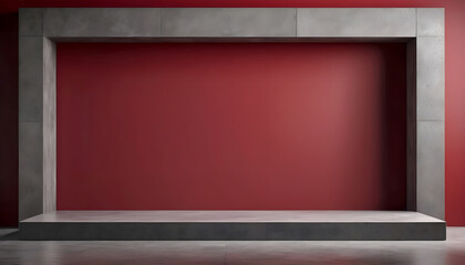 Empty podium or pedestal display on light red background with rectangular stand concept. Blank product shelf standing backdrop. 3D rendering.	
