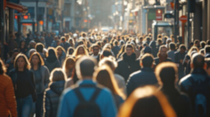 large crowd of people walking down the street