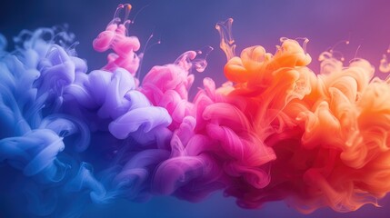 Fototapeta premium Generative AI Illustration of colorful smoke horizontal flow isolated on white background. Creative dynamic backdrop digital art.