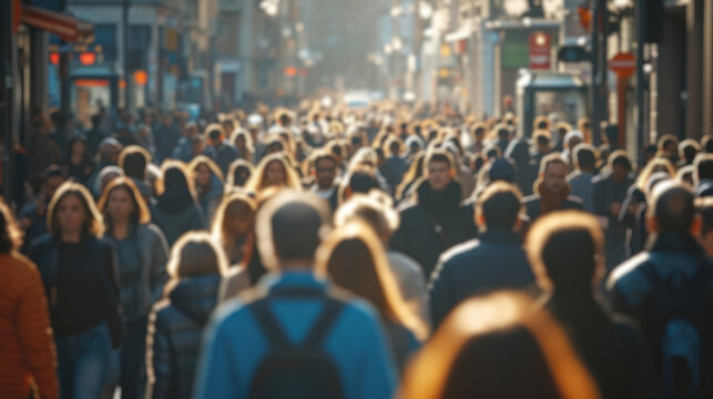 large crowd of people walking down the street