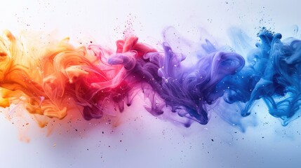 Generative AI Illustration of colorful smoke horizontal flow isolated on white background. Creative dynamic backdrop digital art.