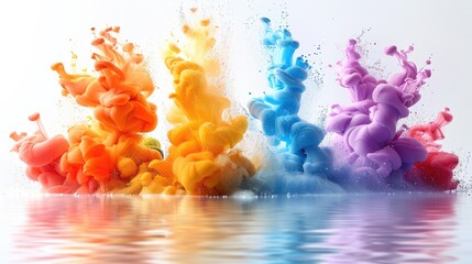 Generative AI Illustration of colorful smoke horizontal flow isolated on white background. Creative dynamic backdrop digital art.