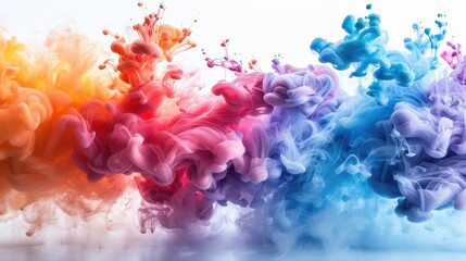 Generative AI Illustration of colorful smoke horizontal flow isolated on white background. Creative dynamic backdrop digital art.