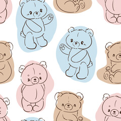 Hand Drawn Cute little Teddy Bear, vector illustration, Print for baby, newborns design seamless pattern